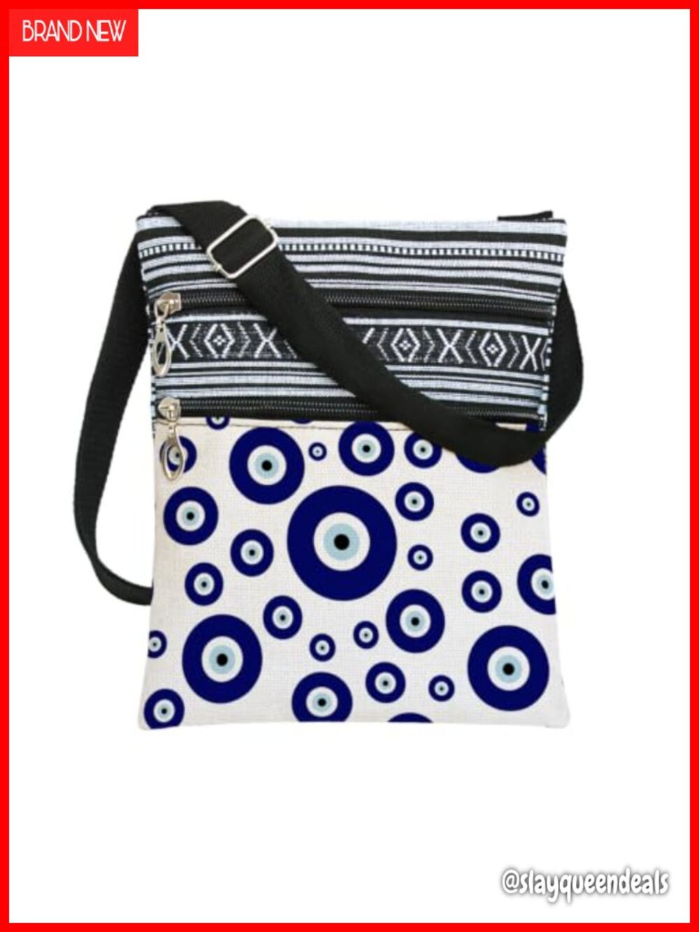 Small Polyester Crossbody Bag Multi Zipper Adjustable Strap Messenger Purse
